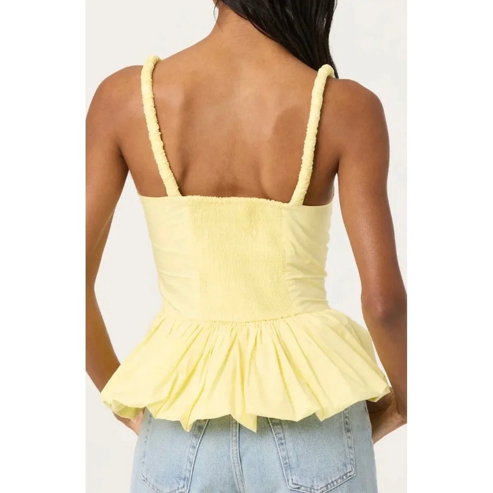 ASTR the Label Butter Yellow Bubble Hem Peplum Top Smocked Back NWT L - Picture 2 of 9
